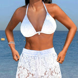 Laluna® | Bikini elegante tinta unita con pizzo
