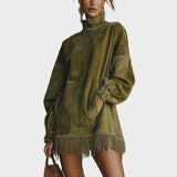 Sharon | Abito in pelle scamosciata con frange