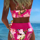 Bikini con stampa floreale a contrasto e spacco