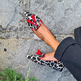 MOCASSINO ANIMALIER CON NAPPE ROSSE