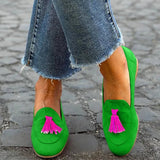 MOCASSINO VERDE CON NAPPE FUXIA