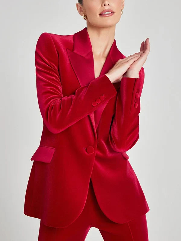 Sofia | Blazer in Velluto Rosso con Revers a Picco