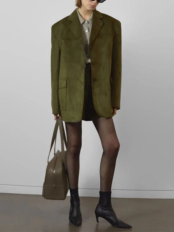 Sofia | Blazer Oversize in Suede Verde Militare