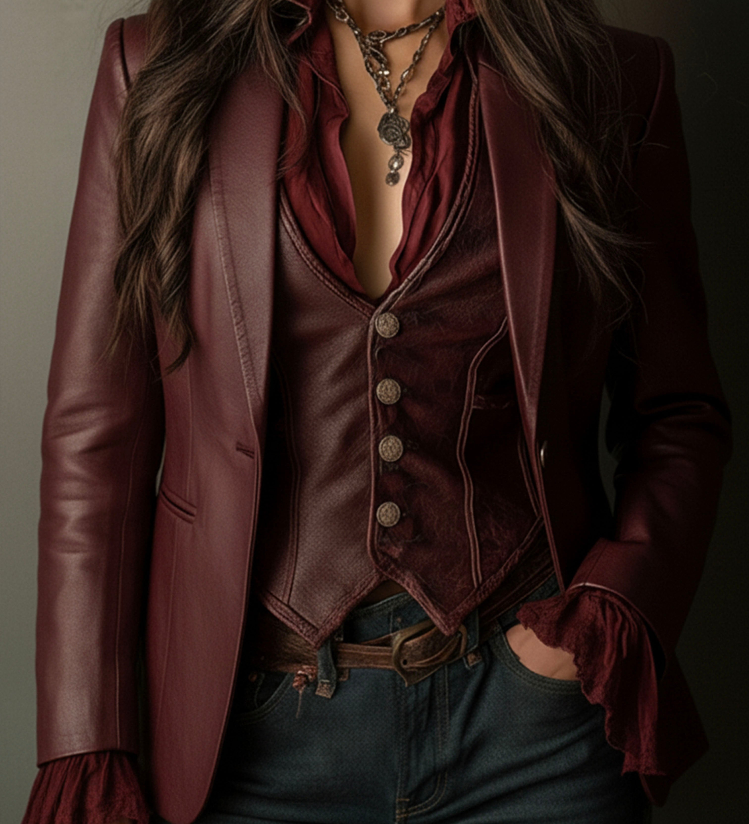 Blazer bordeaux effetto pelle
