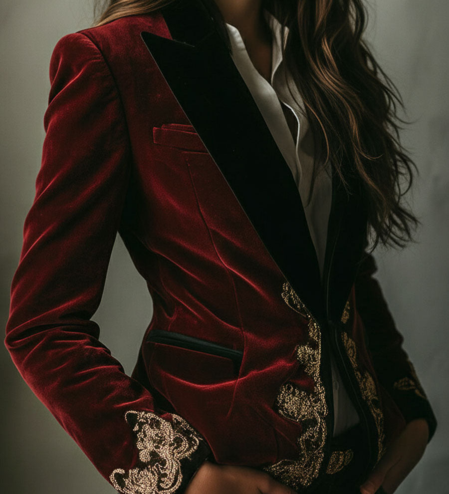 Blazer in velluto con ricami dorati