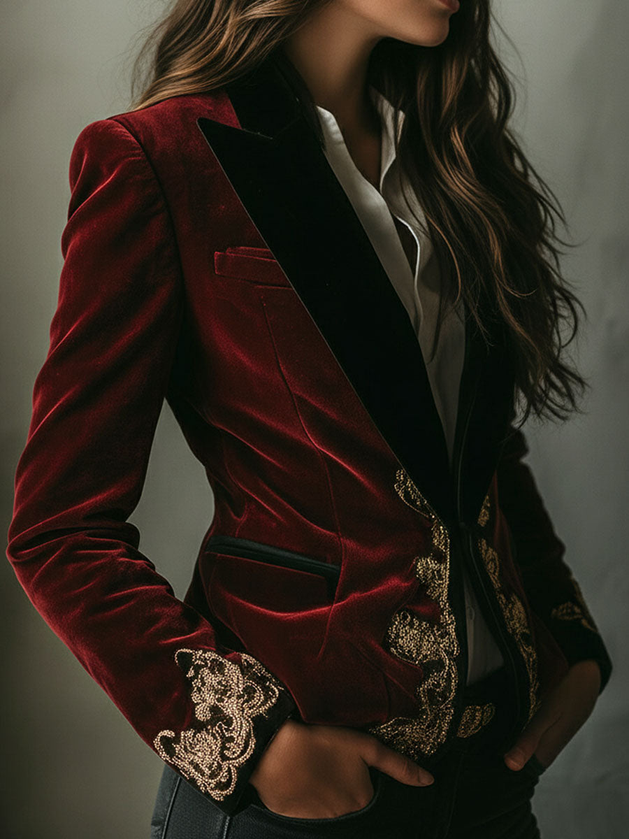 Blazer in velluto con ricami dorati