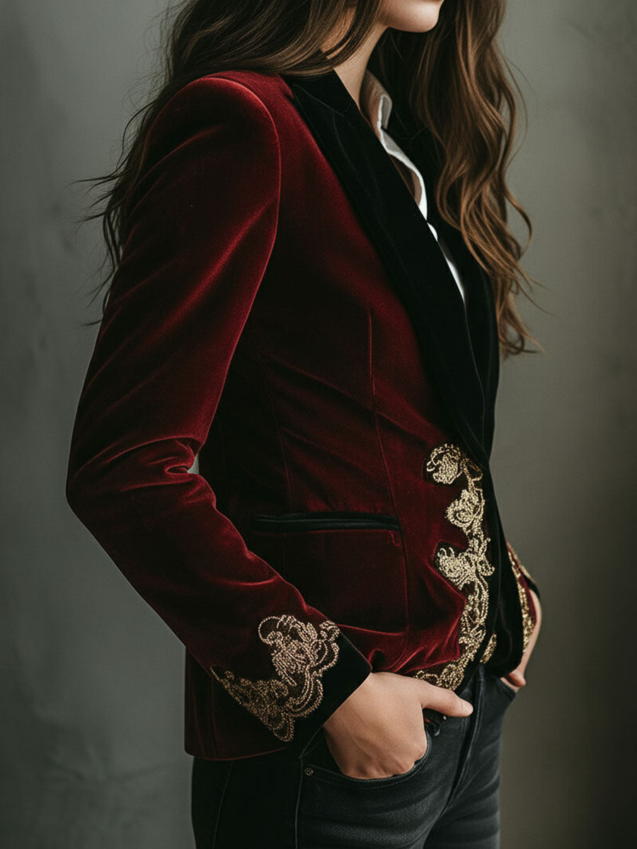 Blazer in velluto con ricami dorati