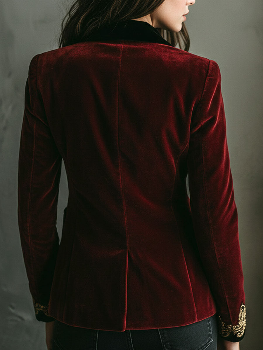 Blazer in velluto con ricami dorati