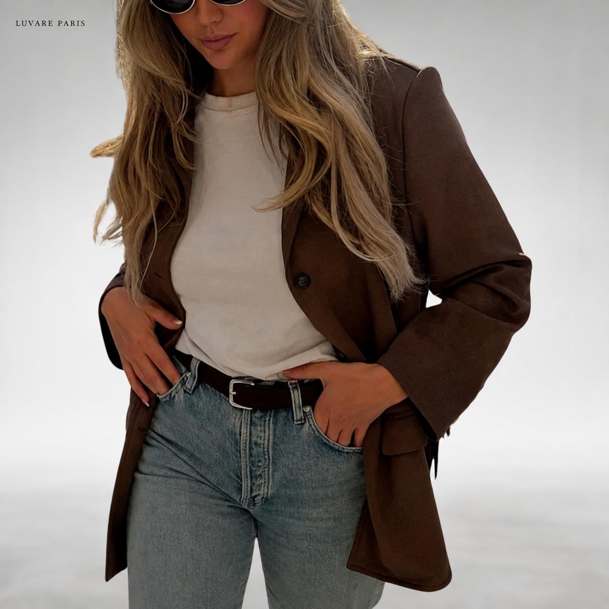Blazer Vintage con Tasche Applicate