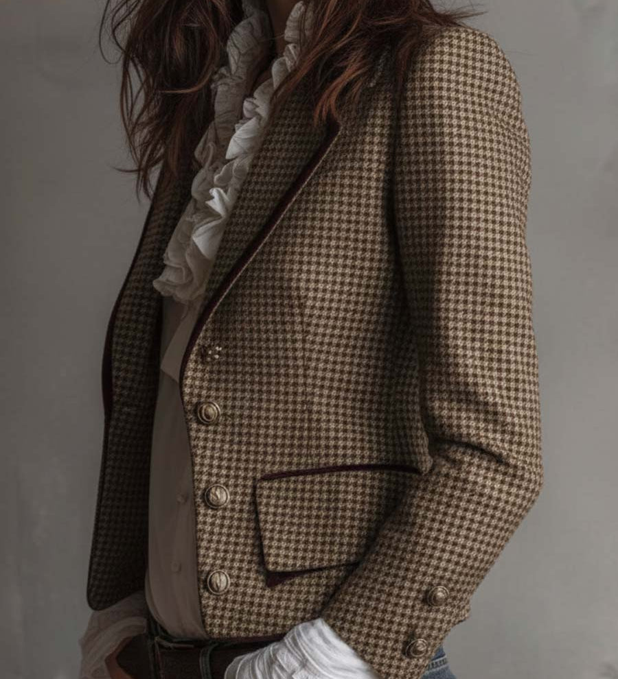 Blazer sartoriale in tweed pied-de-poule