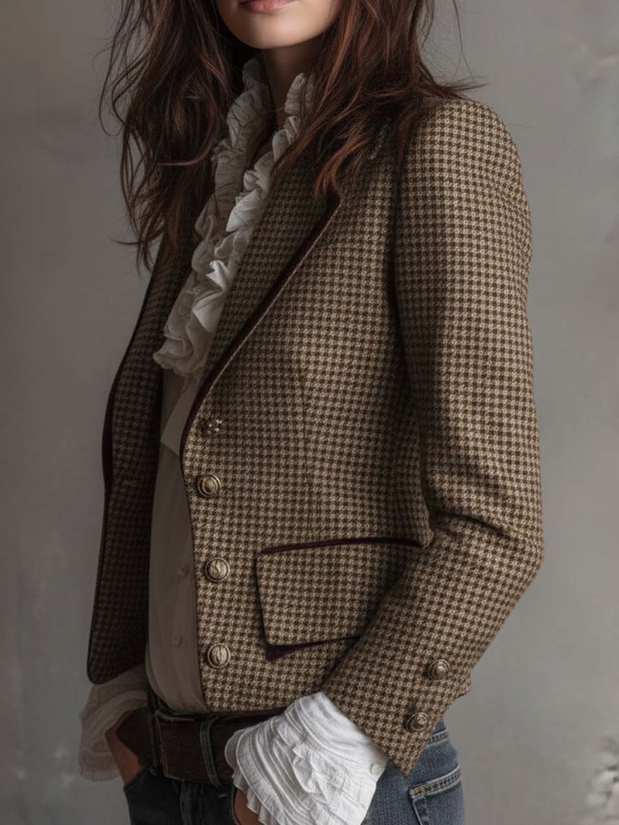 Blazer sartoriale in tweed pied-de-poule
