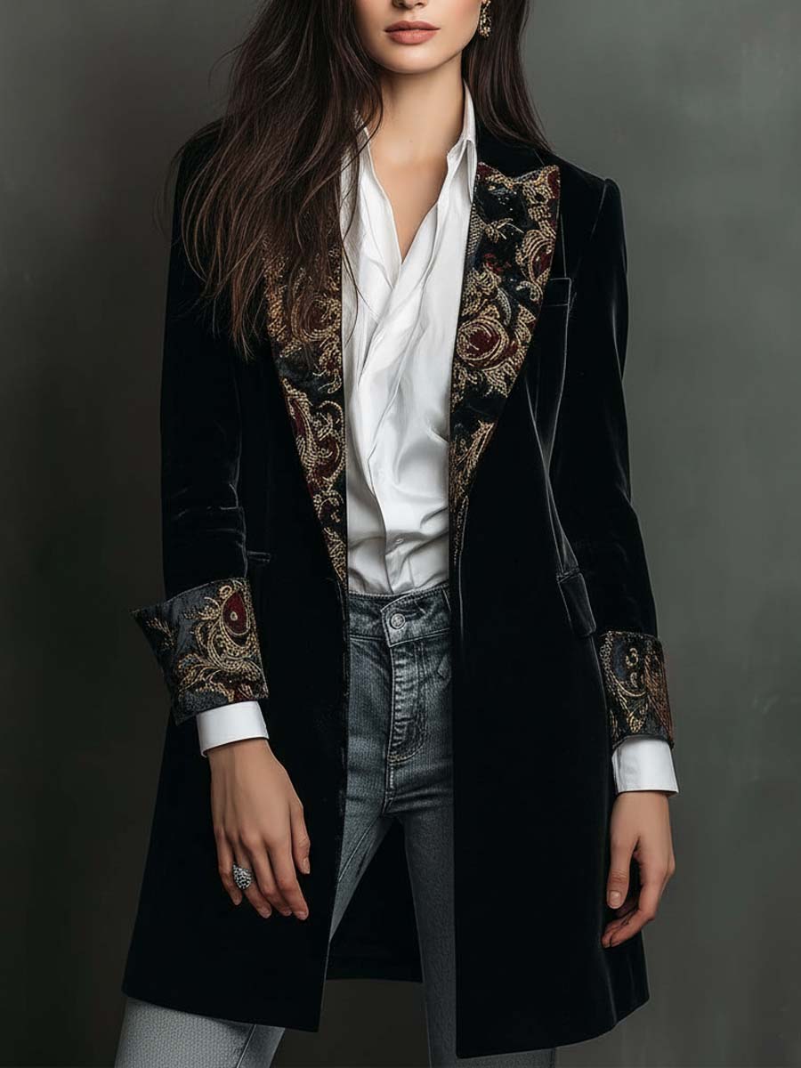 Blazer in velluto con revers barocchi