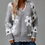 Simona | Maglione Floreale Elegante con Scollo a V