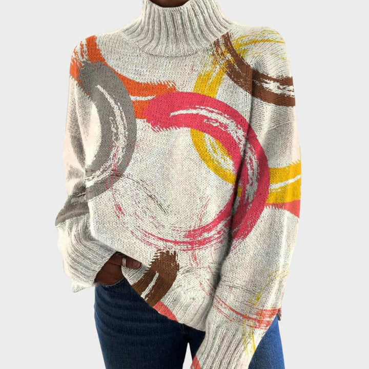 Delia | Maglione a Collo Alto a Stampa d'Autore
