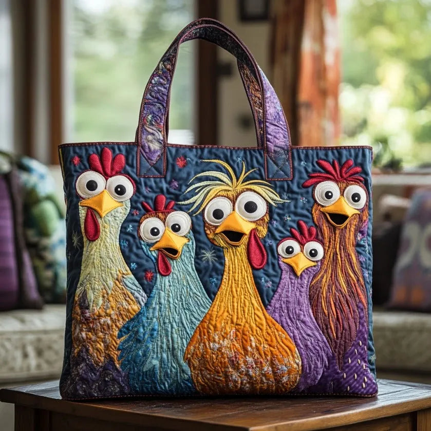 Borsa Fatta a Mano con Cinque Galline Colorate