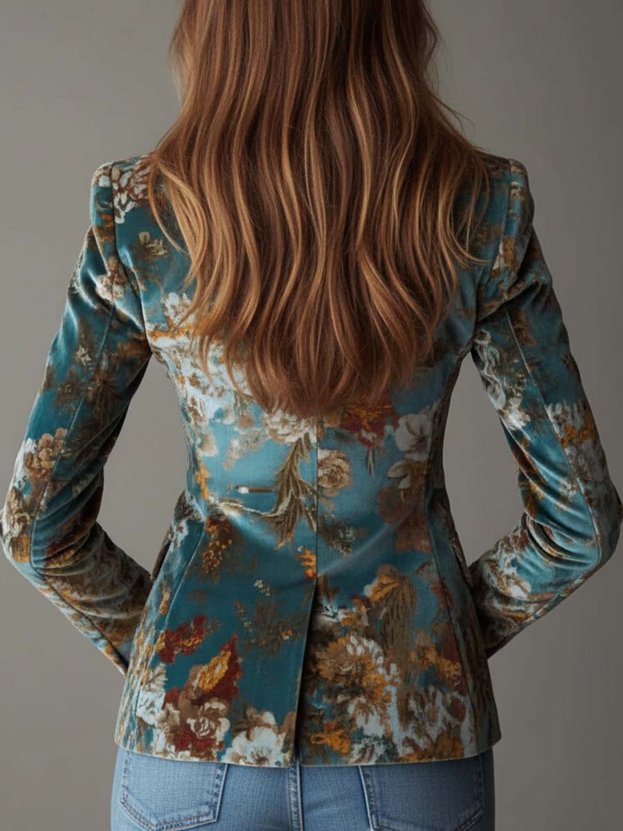 Blazer floreale color blu petrolio