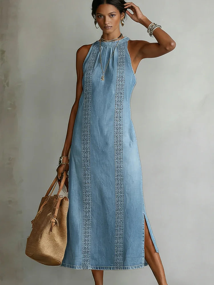 Soline | Abito in denim con pizzo rétro