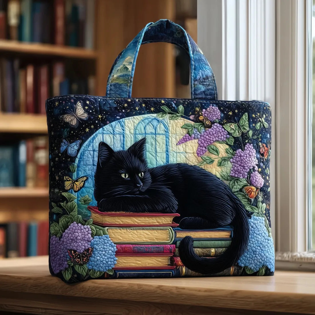 Borsa Gatto Nero Fatta a Mano sui Libri