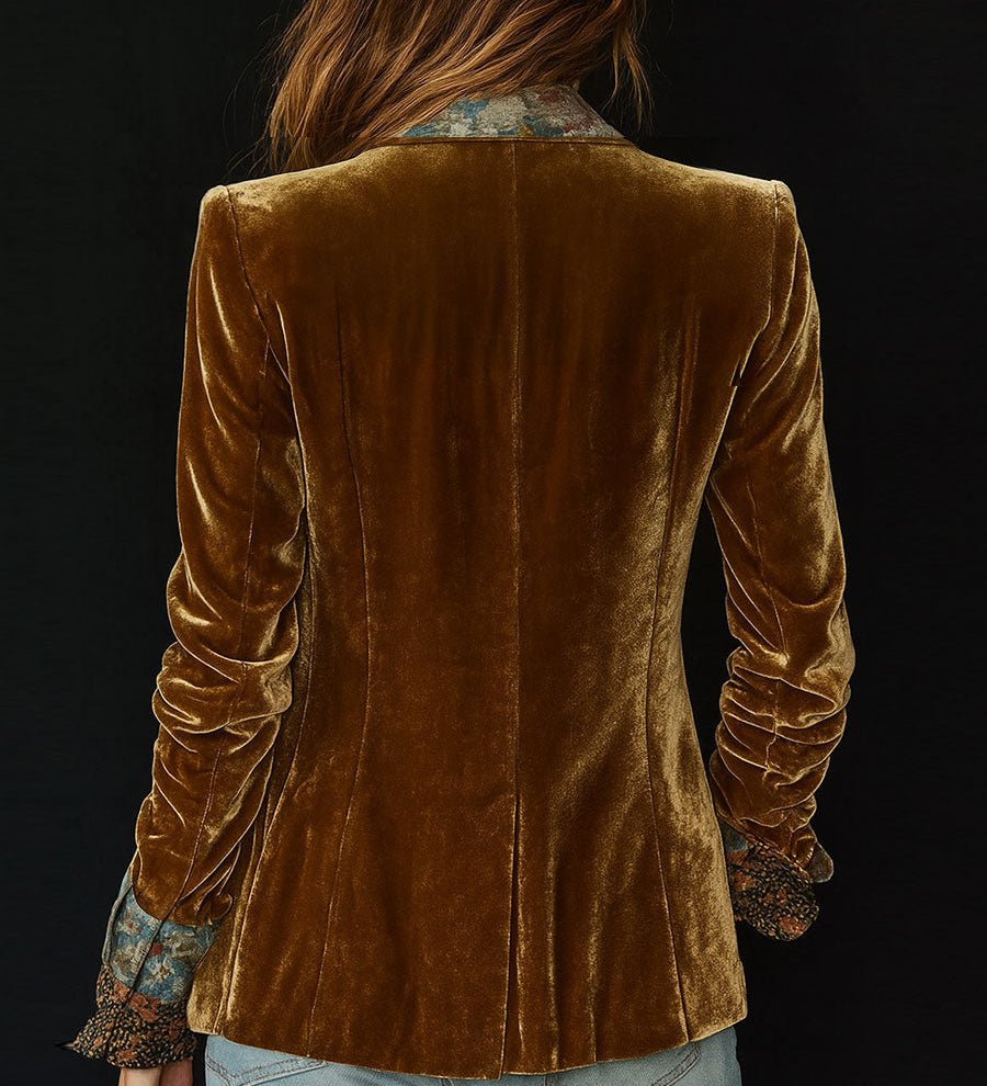 Blazer patchwork floreale effetto velluto