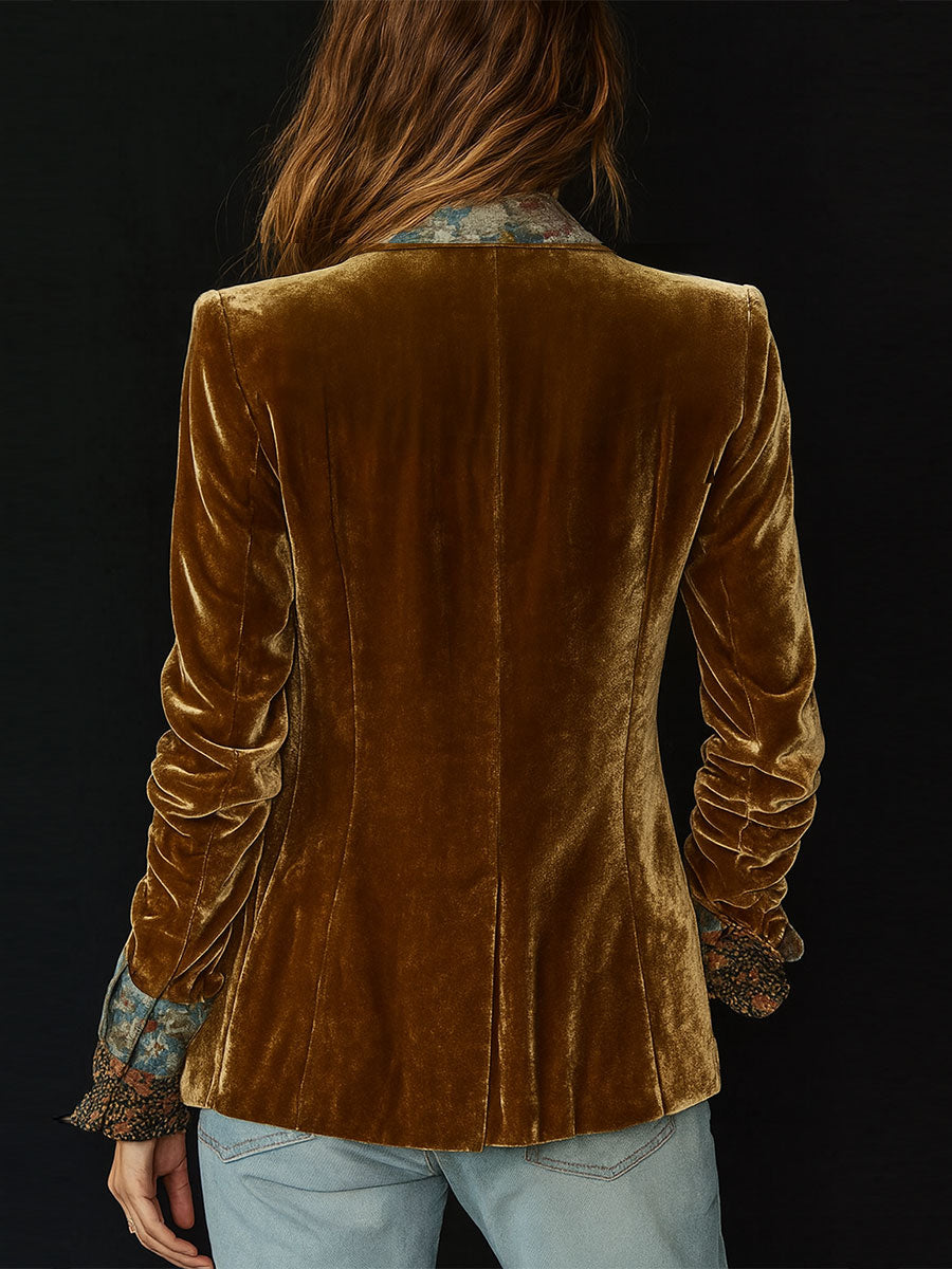 Blazer patchwork floreale effetto velluto