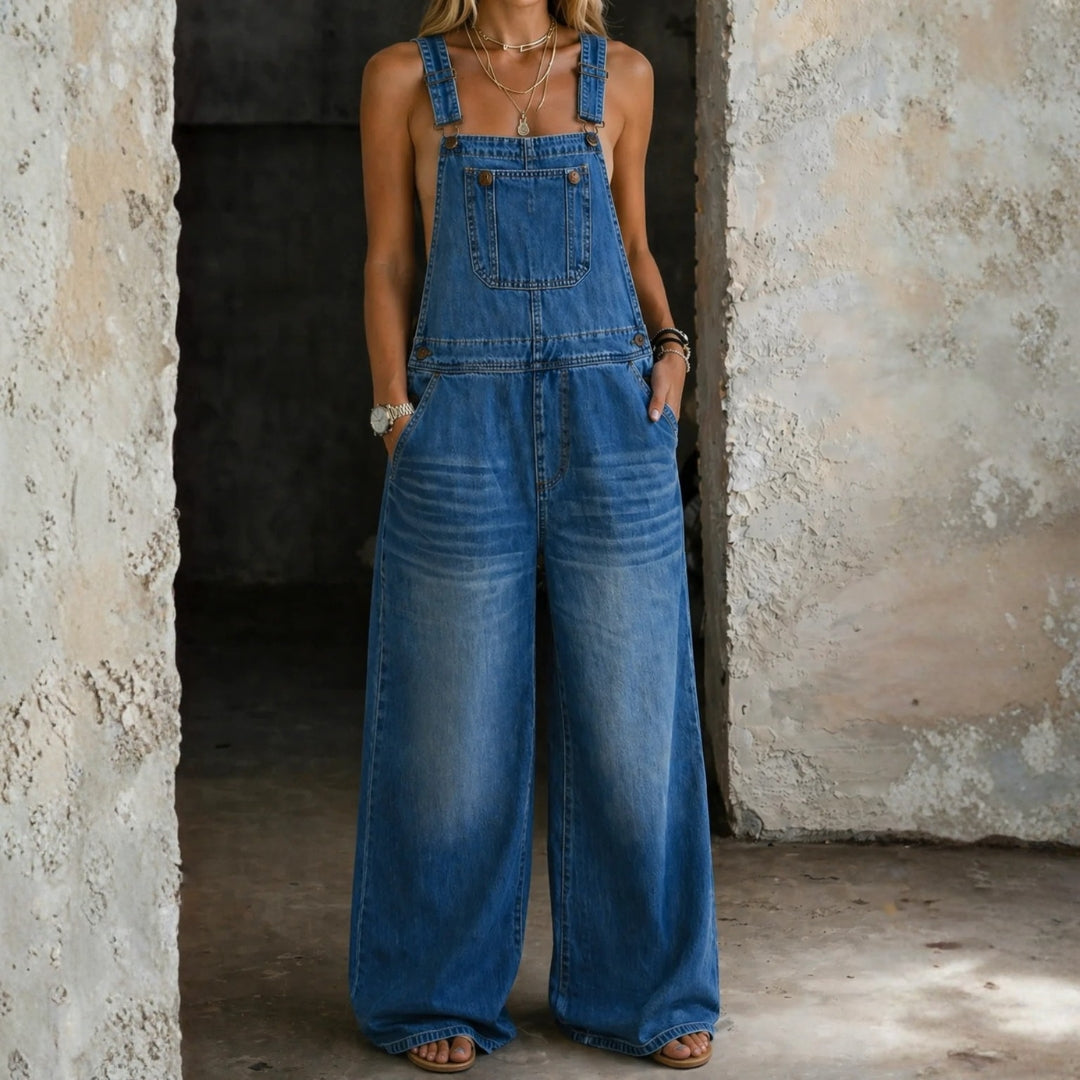 Salopette in Denim con Vita Elasticizzata