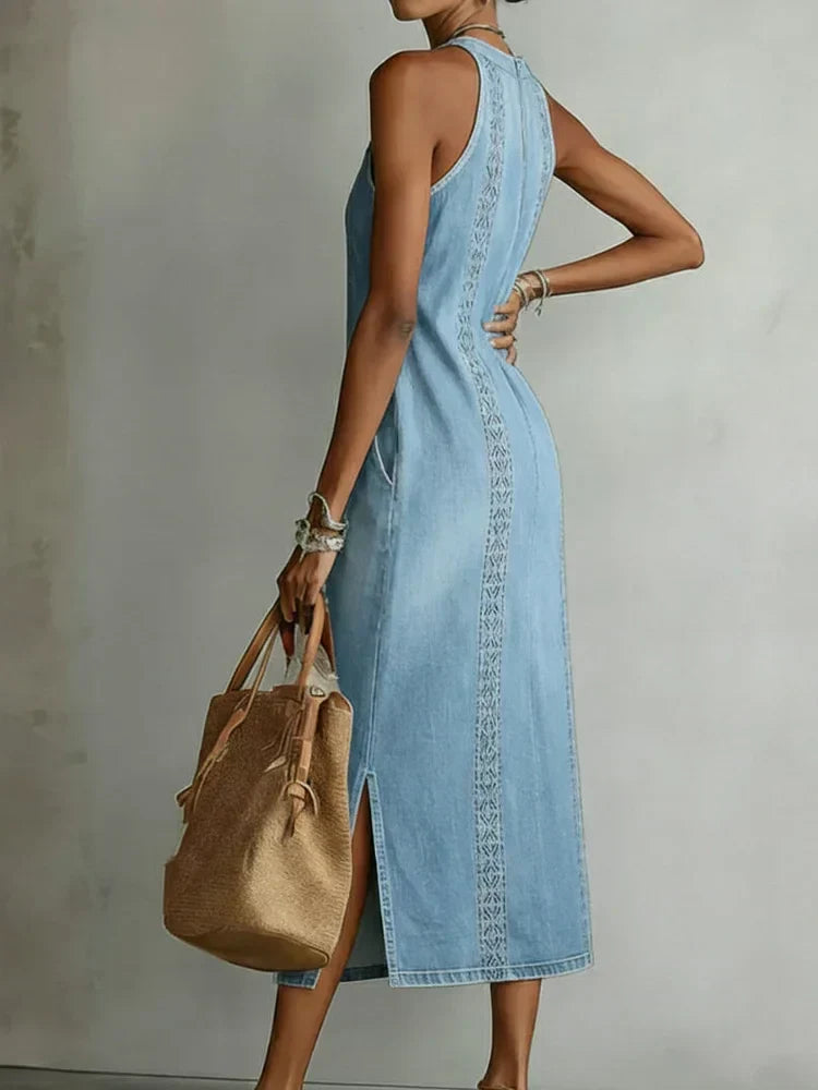 Soline | Abito in denim con pizzo rétro