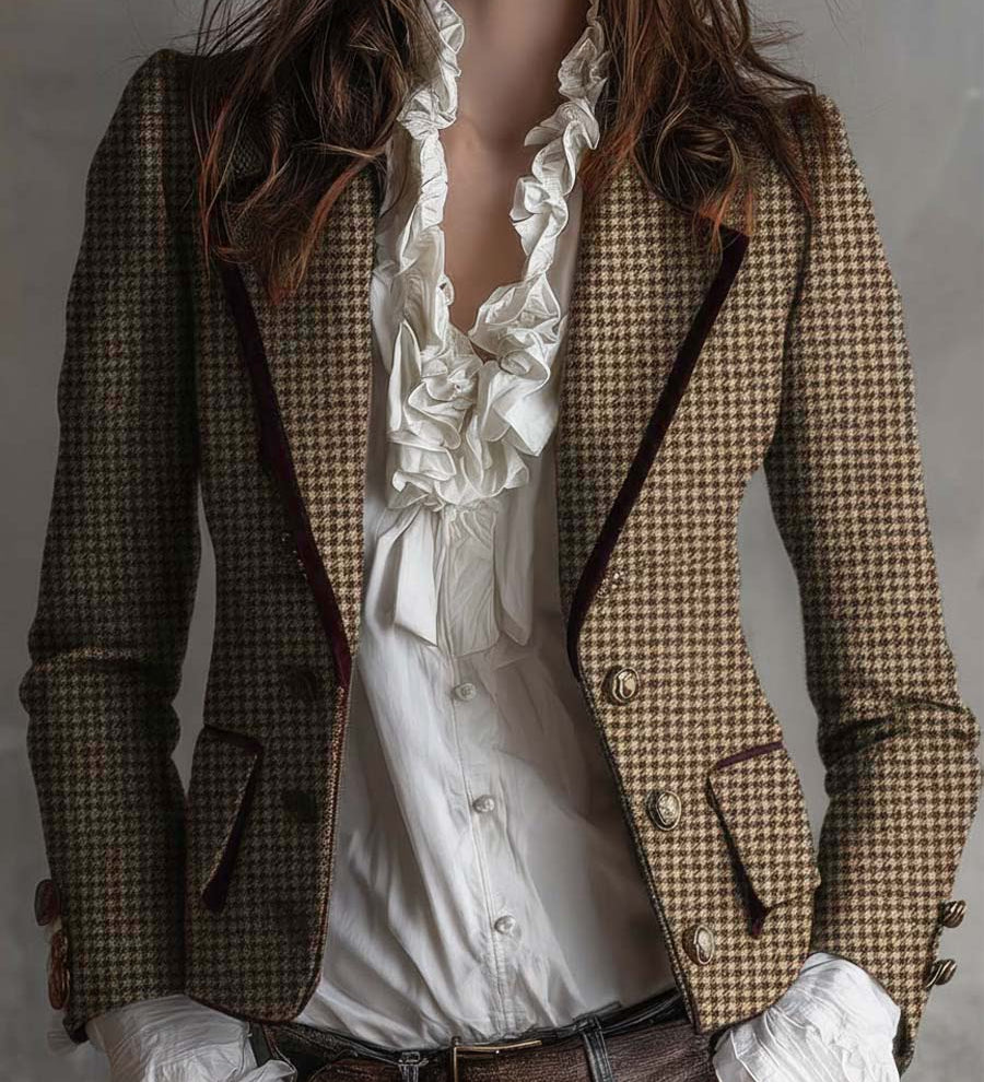 Blazer sartoriale in tweed pied-de-poule
