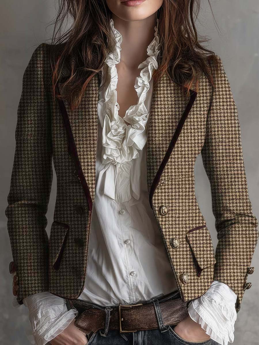 Blazer sartoriale in tweed pied-de-poule