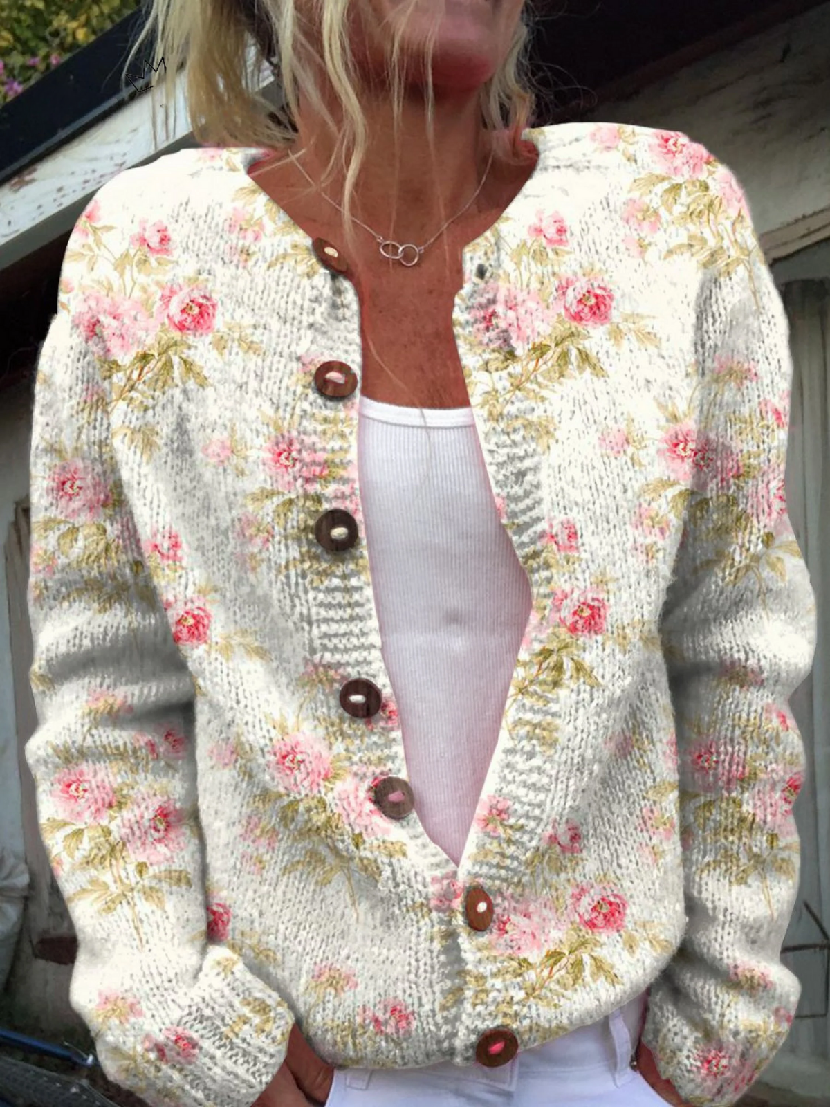 Cardigan Floreale Rosa