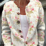 Ninon | Cardigan con fiori rosa e foglie verdi