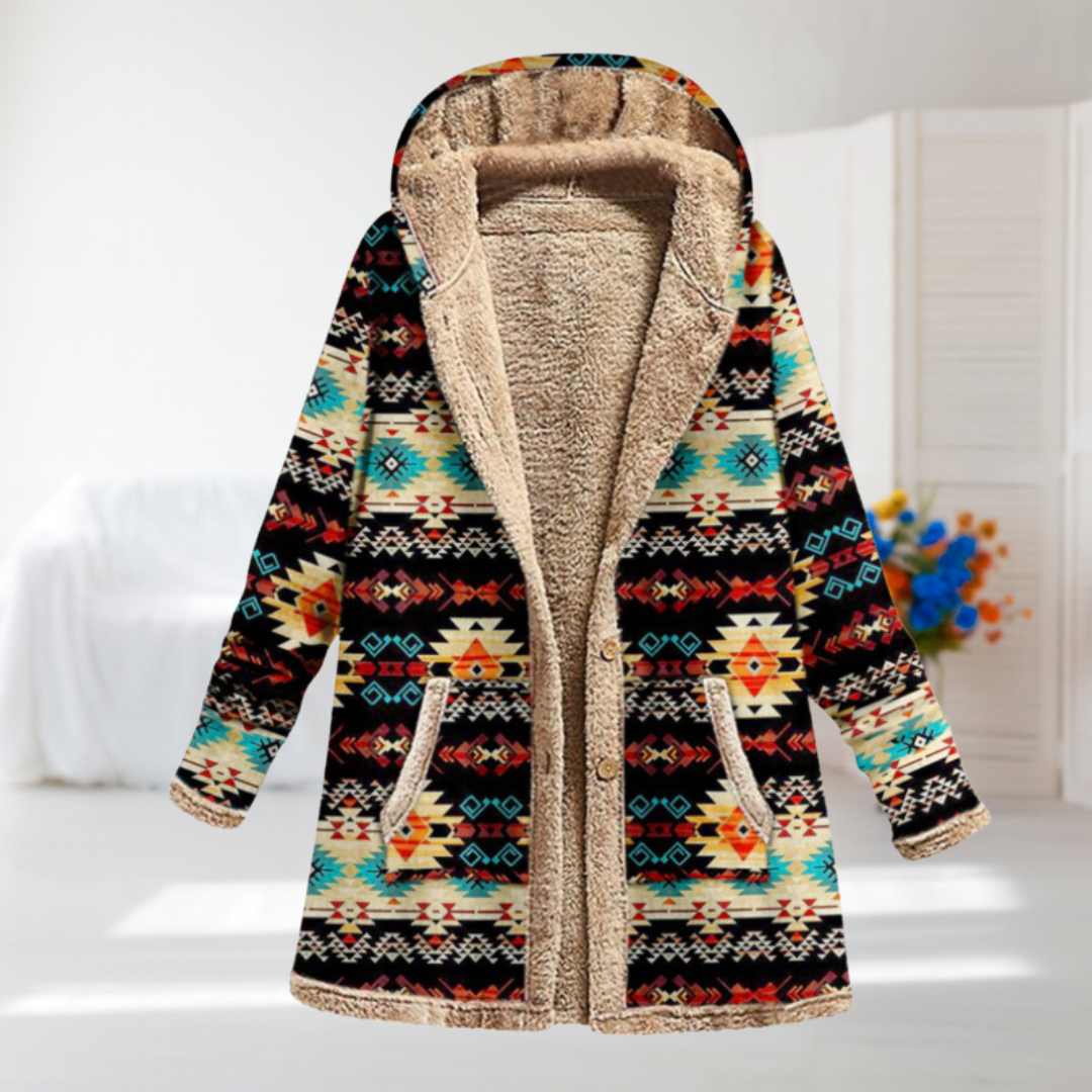Giacca in pile patchwork nera con cappuccio