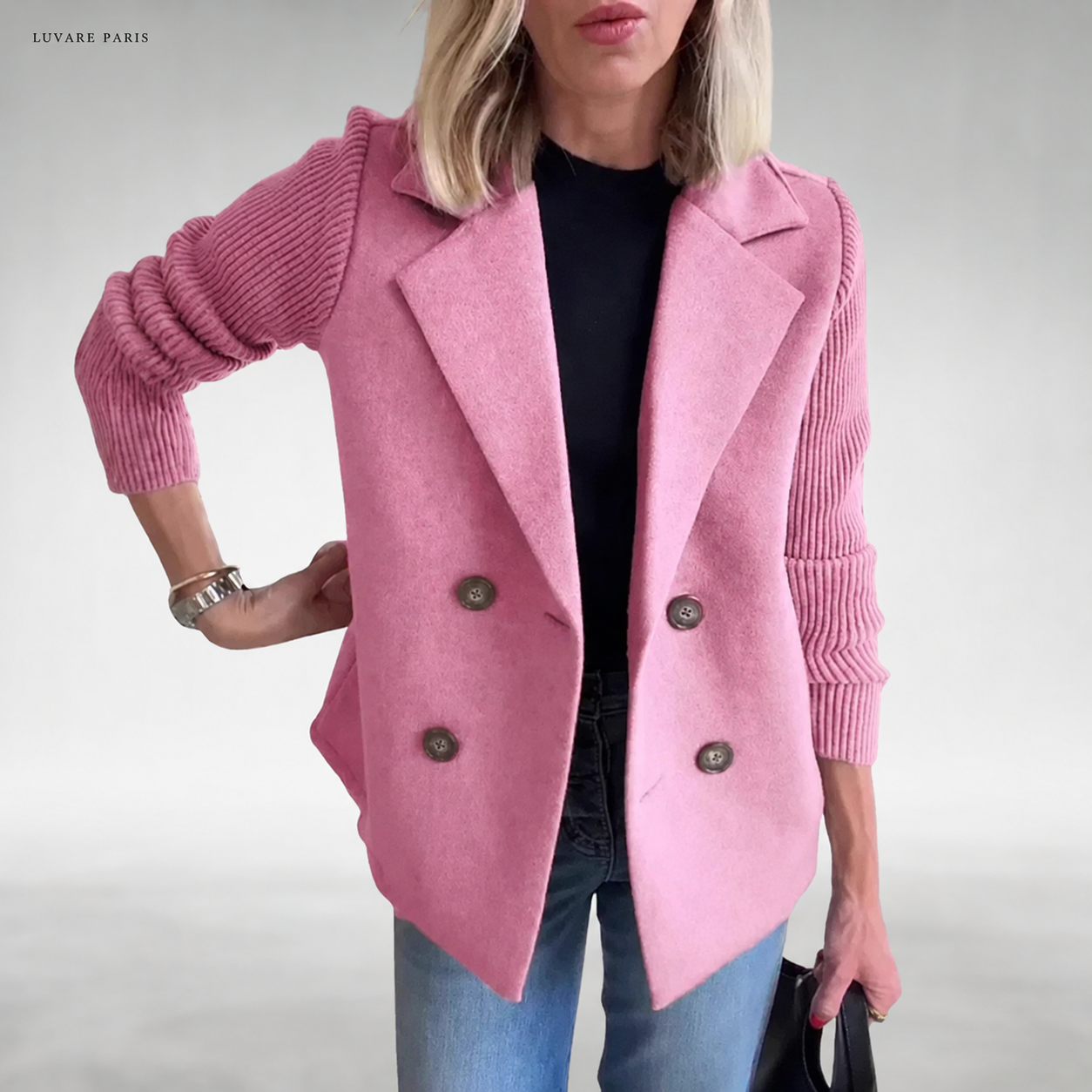 Blazer Doppiopetto con Maniche a Costine