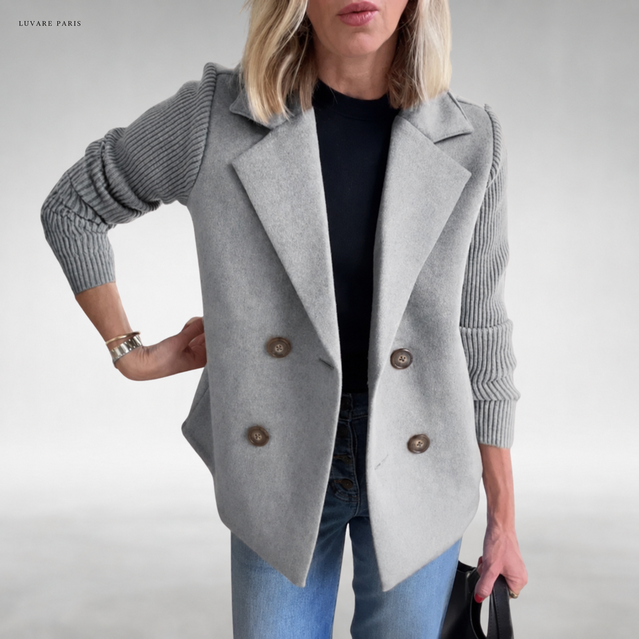 Blazer Doppiopetto con Maniche a Costine