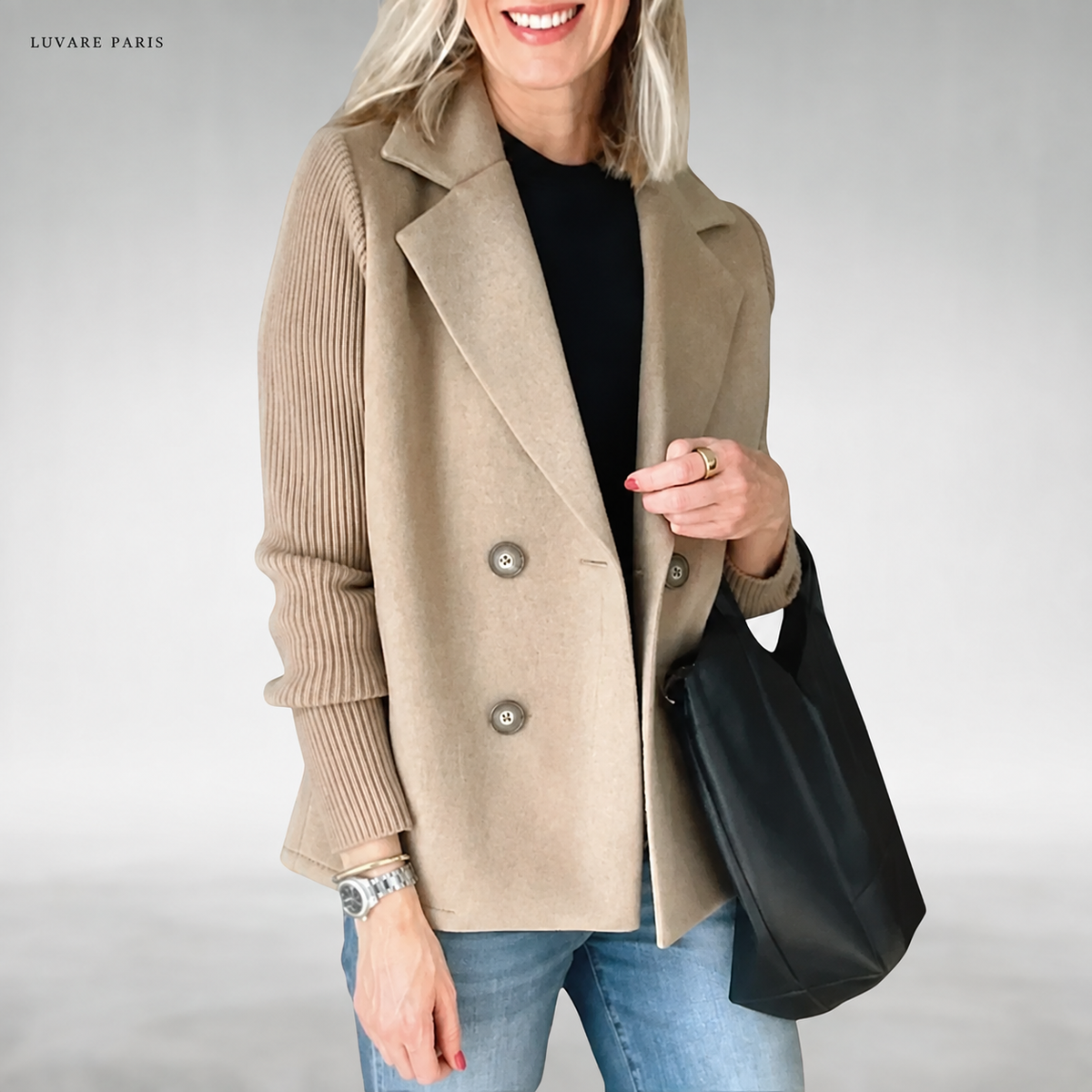 Blazer Doppiopetto con Maniche a Costine