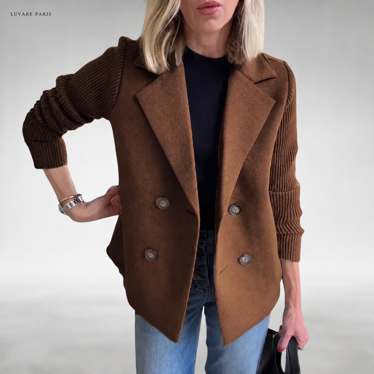 Blazer Doppiopetto con Maniche a Costine
