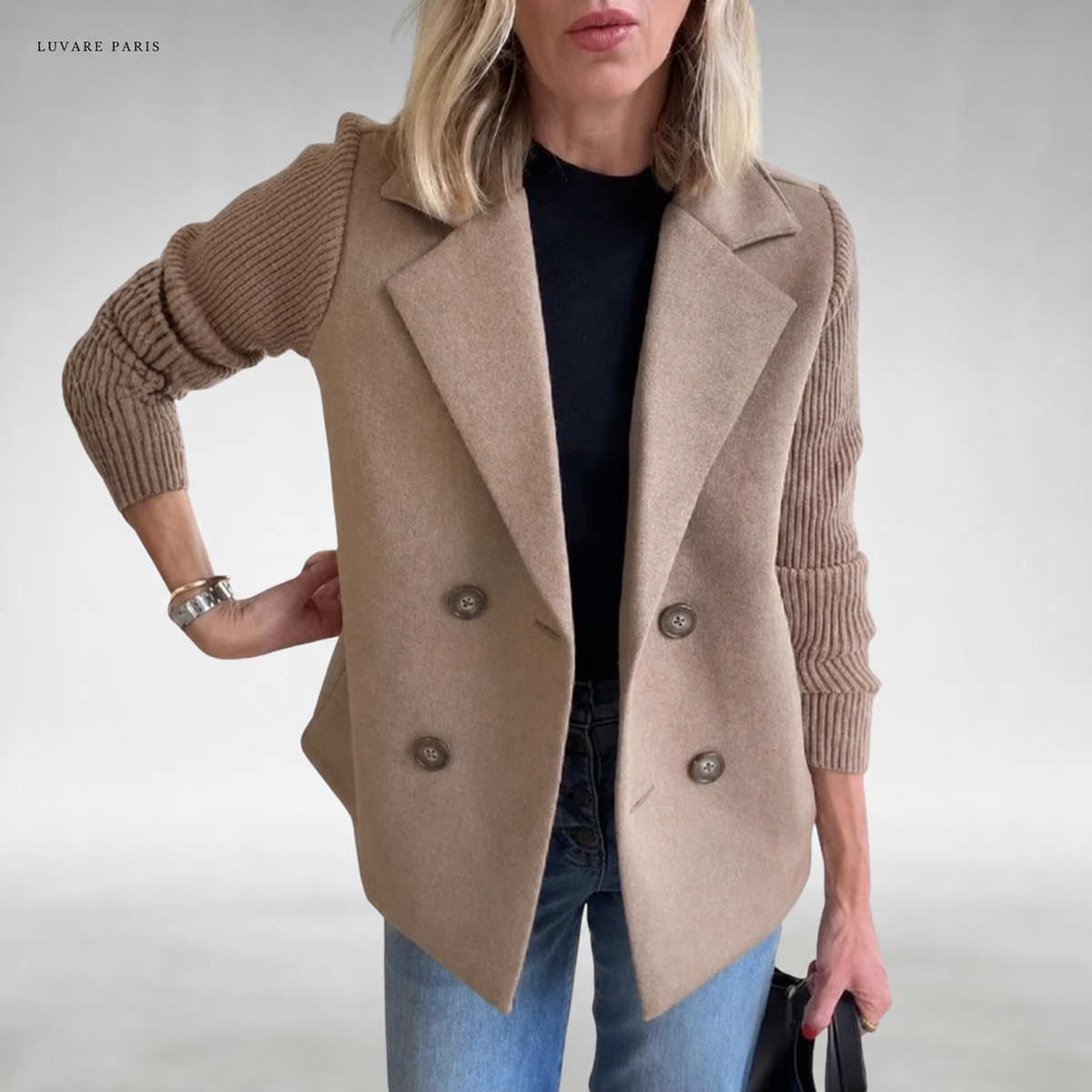 Blazer Doppiopetto con Maniche a Costine