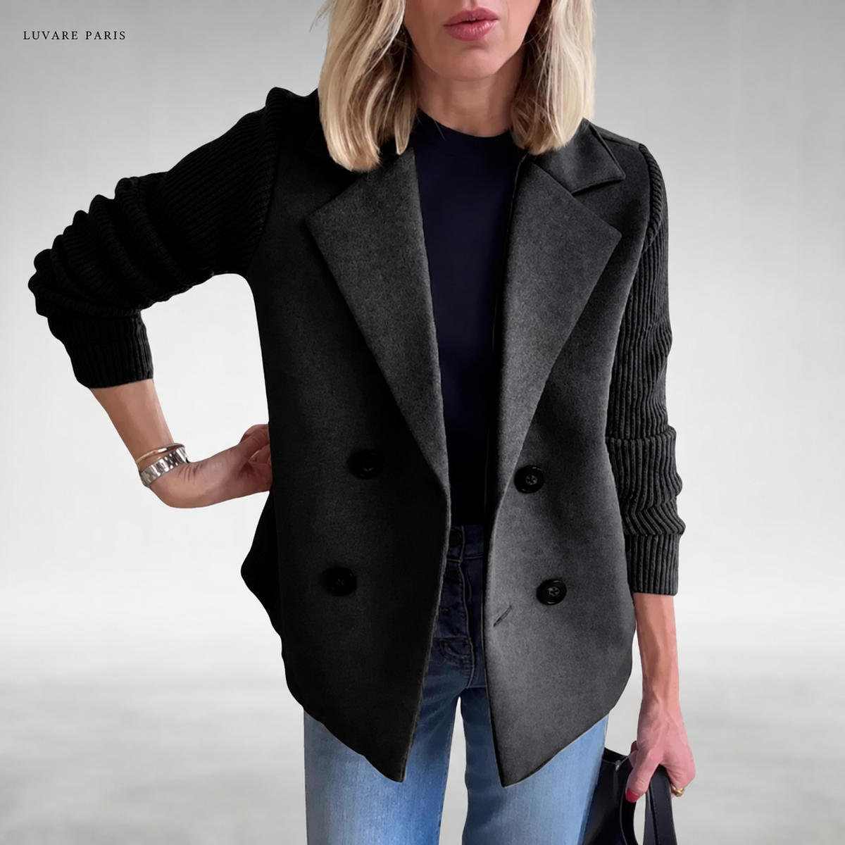 Blazer Doppiopetto con Maniche a Costine