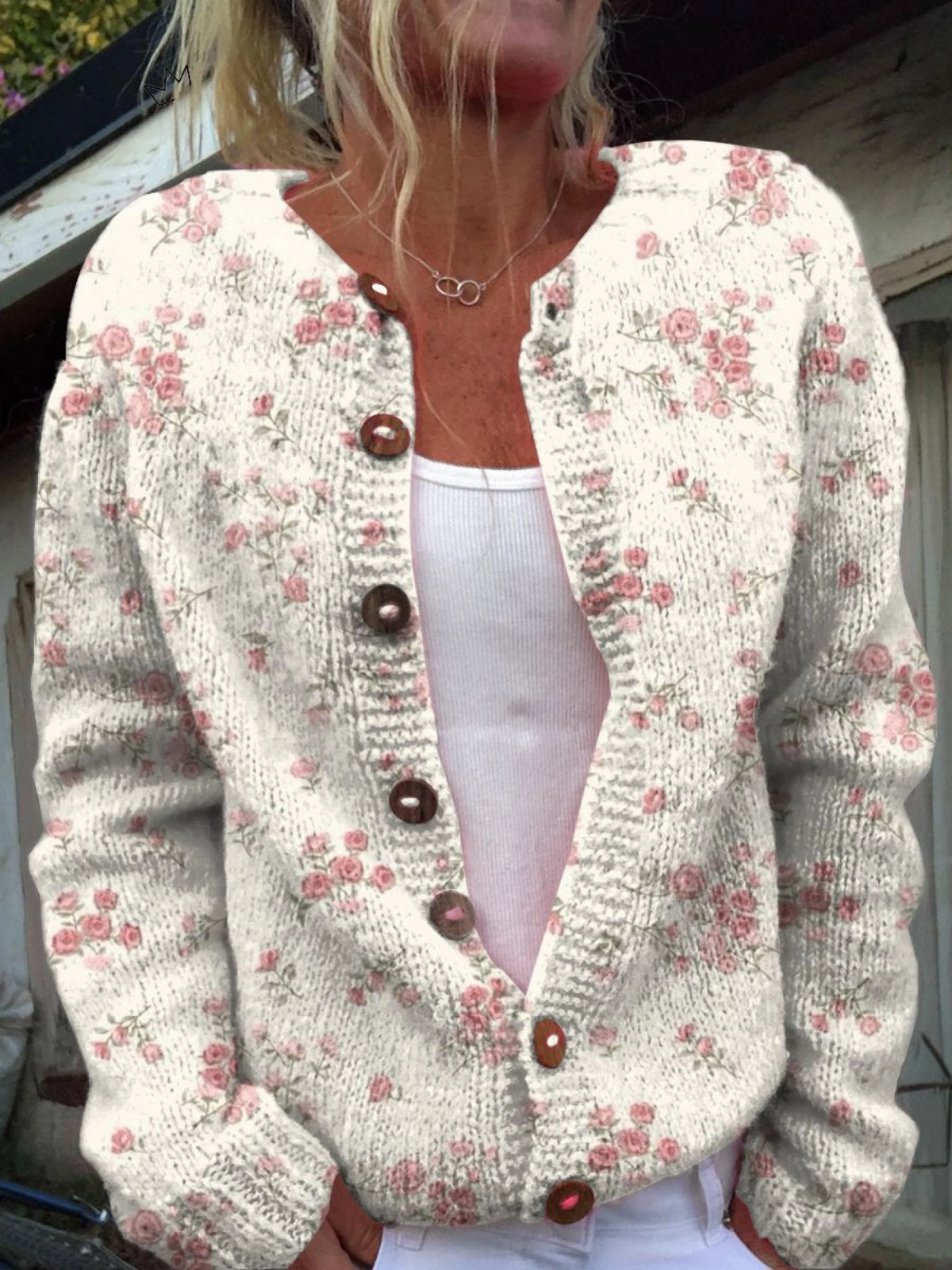Ines | Cardigan con stampa di petali di rosa
