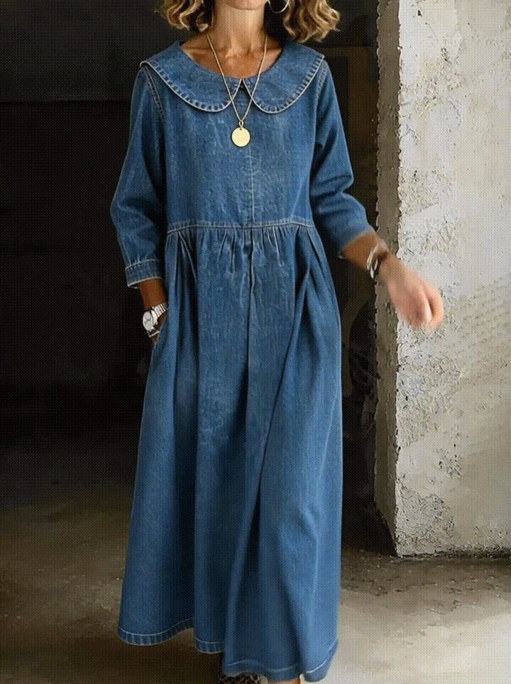 Abito in Denim con Colletto alla Peter Pan