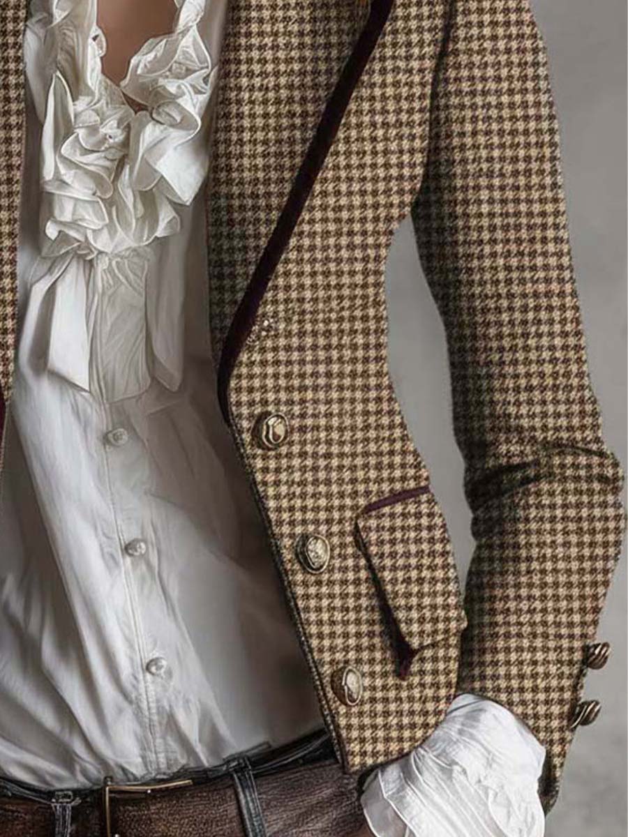 Blazer sartoriale in tweed pied-de-poule