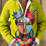 Solène | Cardigan in lana stampato ritratto Frida