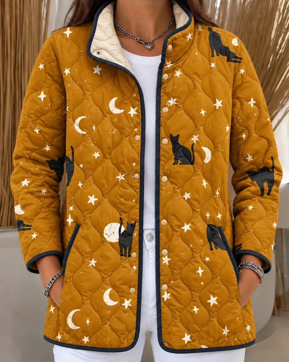 Giacca Trapuntata Senape con Gatti e Lune
