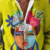 Solène | Cardigan in lana stampato ritratto Frida
