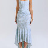 Giulia | Abito maxi floreale blu campanula