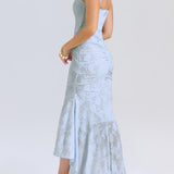 Giulia | Abito maxi floreale blu campanula