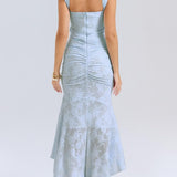 Giulia | Abito maxi floreale blu campanula