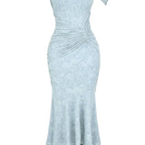 Giulia | Abito maxi floreale blu campanula