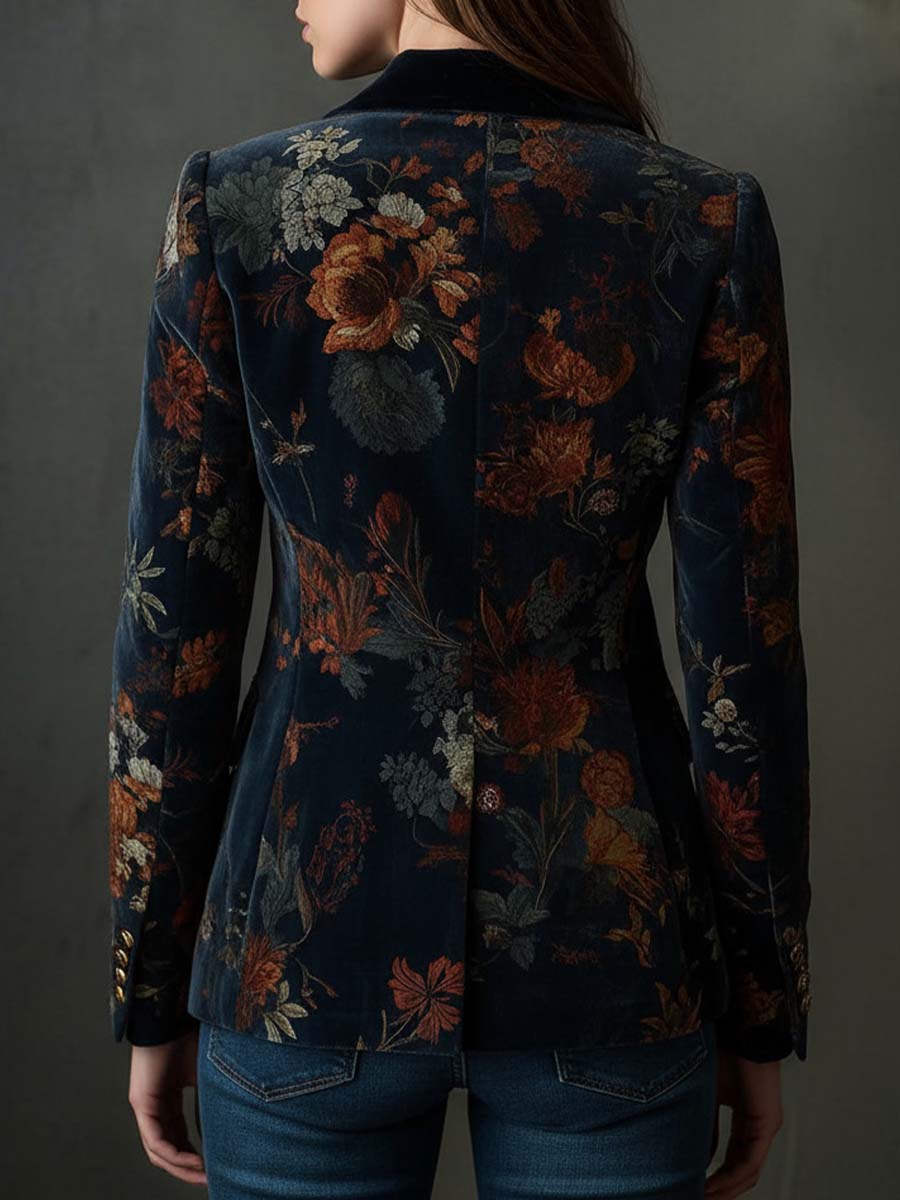 Blazer in velluto floreale con bottoni metallici