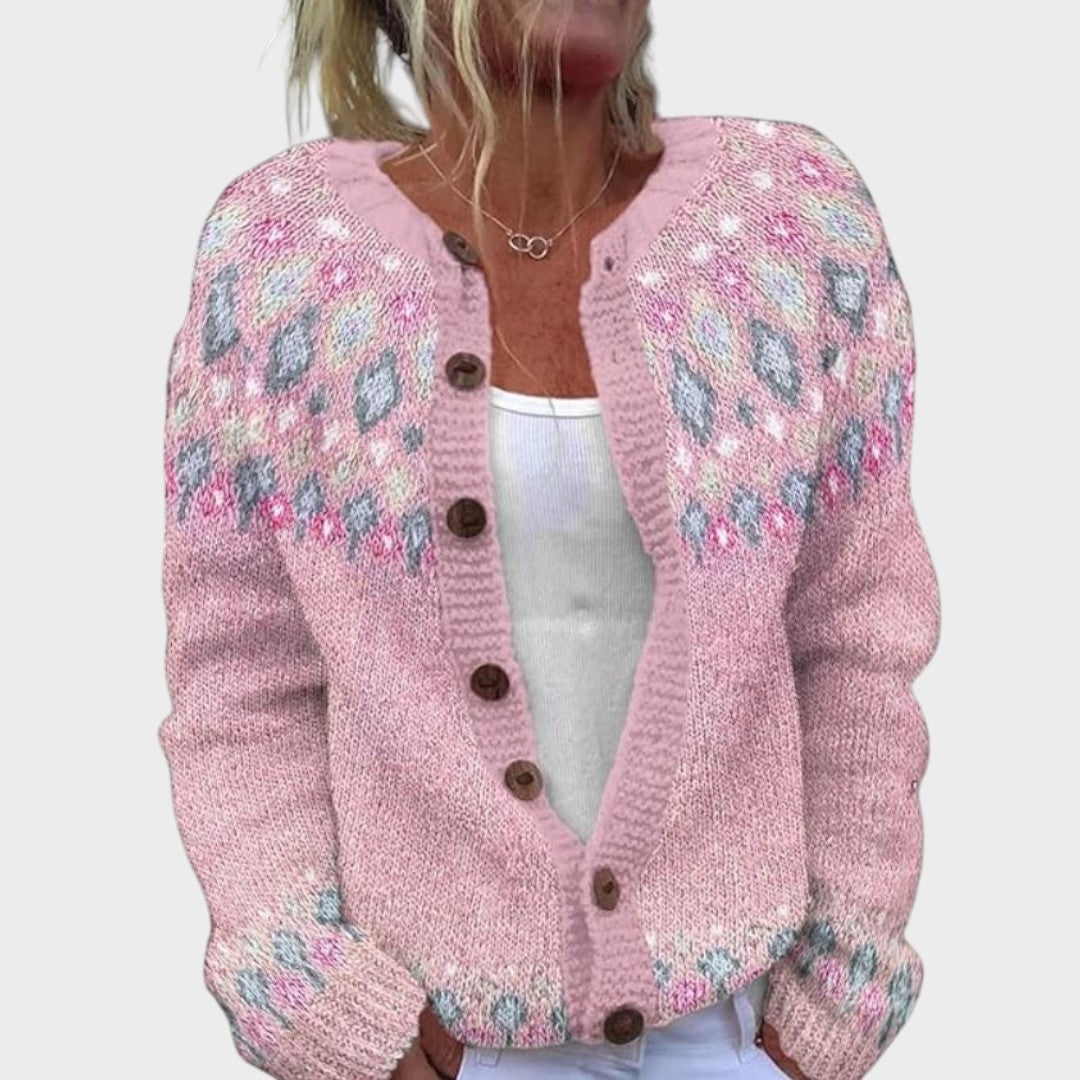 Martina - Cardigan Jacquard Rosa Autunnale