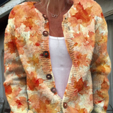 Coralie | Cardigan lavorato a maglia con foglie d'acero autunnali